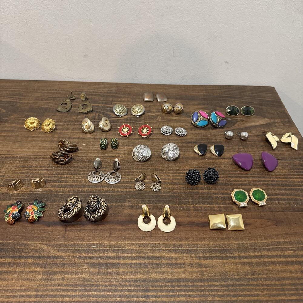 Vintage Lot Of Clip On Earrings Lot of 24 Pairs - Gold Tone, Cluster, Elegant +